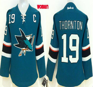 San Jose Sharks #19 Joe Thornton 2014 Blue Womens Jersey