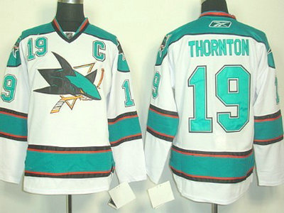 San Jose Sharks 19 Joe Thornton White Jersey