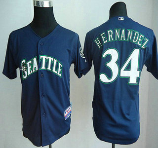 Seattle Mariners #34 Felix Hernandez Navy Blue Kids Jersey