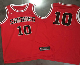 Slam Dunk Shohoku Away #10 Sakuragi Hanamichi Red Stitched Basketball Jersey