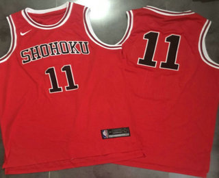 Slam Dunk Shohoku Away #11 Rukawa Kaede Red Stitched Basketball Jersey