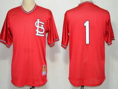 St. Louis Cardinals 1 Ozzie Smith Mesh Batting Practice Red Throwback Jersey
