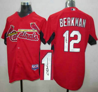 St. Louis Cardinals #12 Lance Berkman Red Sined Jersey
