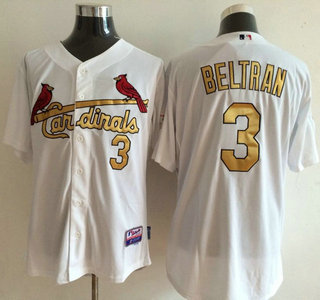 St. Louis Cardinals #3 Carlos Beltran White With Gold Jersey