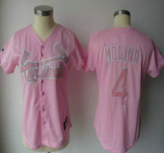 St. Louis Cardinals #4 Yadier Molina Pink Womens Jersey