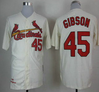 St. Louis Cardinals #45 Bob Gibson 1967 Cream Mitchell & Ness Throwback Jersey