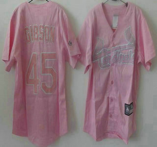 St. Louis Cardinals #45 Bob Gibson Pink Womens Jersey