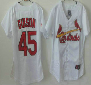 St. Louis Cardinals #45 Bob Gibson White Womens Jersey