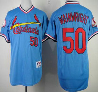 St. Louis Cardinals #50 Adam Wainwright Authentic Blue 1982 Turn Back The Clock Jersey
