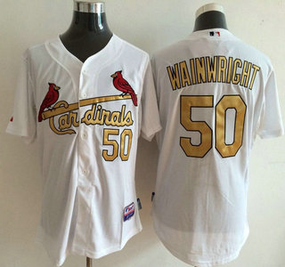 St. Louis Cardinals #50 Adam Wainwright White With Gold Jersey