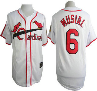 Men's St. Louis Cardinals #6 Stan Musial White 75TH Throwback Jersey
