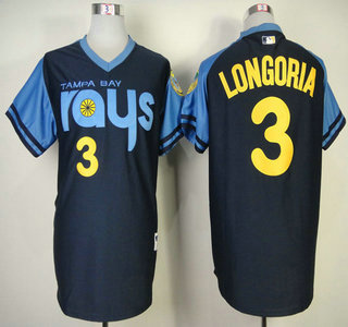 Tampa Bay Rays #3 Evan Longoria 1970's Turn Back The Clock  Navy Blue Jersey