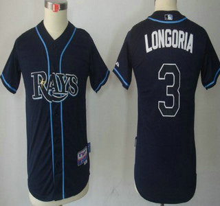 Tampa Bay Rays #3 Evan Longoria Navy Blue Kids Jersey