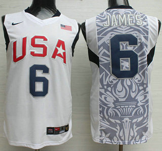 Team USA Basketball #6 LeBron James White Swingman Jersey