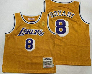 Toddler Los Angeles Lakers #8 Kobe Bryant Yellow 1996 Throwback Swingman Jersey