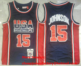 USA #15 Magic Johnson 1992 Blue Hardwood Classics Soul Swingman Throwback Jersey