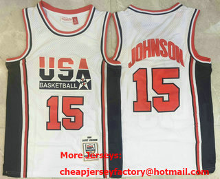 USA #15 Magic Johnson 1992 White Hardwood Classics Soul Swingman Throwback Jersey