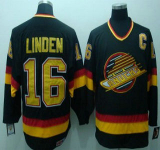 Vancouver Canucks #16 Linden Black Throwback CCM C Patch Jersey