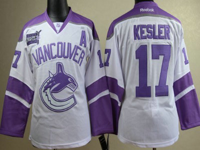 Vancouver Canucks 17 Ryan Kesler White Womens Fights Cancer Jersey