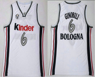 Virtus Kinder Bologna European #6 Manu Ginobili Throwback Basketball Stitched Jersey