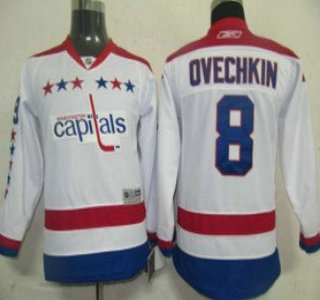 Washington Capitals #8 Alex Ovechkin White Third Kids Jersey