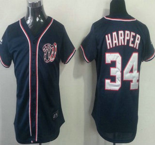 Washington Nationals #34 Bryce Harper Navy Blue Womens Jersey