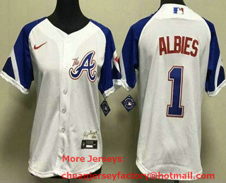 Women's Atlanta Braves #1 Ozzie Albies White 2013 City Cool base Jersey