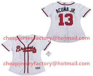 Women's Atlanta Braves #13 Ronald Acuna Jr. White Stitched MLB Cool Base Jersey