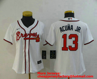 Women's Atlanta Braves #13 Ronald Acuna Jr. White Stitched MLB Cool Base Nike Jersey