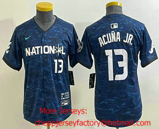 Women's Atlanta Braves #13 Ronald Acuna Jr Number Royal 2023 All Star Cool Base Stitched Baseball Jersey
