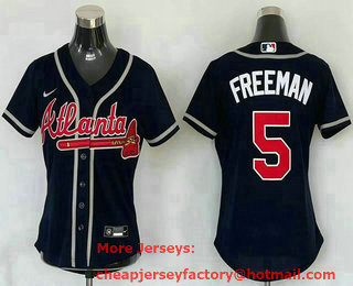 Women's Atlanta Braves #5 Freddie Freeman Navy Blue Stitched MLB Cool Base Nike Jersey