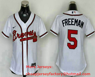 Women's Atlanta Braves #5 Freddie Freeman White Stitched MLB Cool Base Nike Jersey