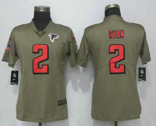 Women's Atlanta Falcons #2 Matt Ryan Olive 2017 Salute To Service Stitched NFL Nike Limited Jersey
