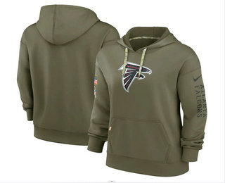 Women's Atlanta Falcons 2022 Olive Salute to Service Therma Performance Pullover Hoodie