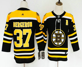Women's Boston Bruins #37 Patrice Bergeron Black With A Patch 2017-2018 Hockey Stitched NHL Jersey