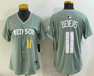 Women's Boston Red Sox #11 Rafael Devers Light Green 2025 City Connect Player Name Limited Jersey