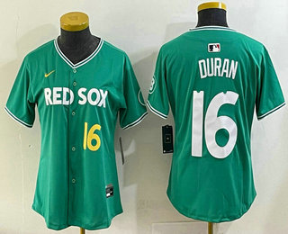 Women's Boston Red Sox #16 Jarren Duran Green 2025 City Connect Player Name Limited Jersey