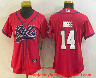 Women's Buffalo Bills #14 Stefon Diggs Red Stitched Cool Base Nike Baseball Jersey