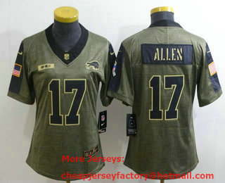 Women's Buffalo Bills #17 Josh Allen 2021 Olive Salute To Service Limited Stitched Jersey