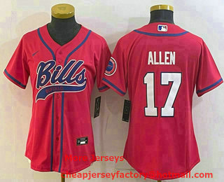 Women's Buffalo Bills #17 Josh Allen Red Stitched Cool Base Nike Baseball Jersey