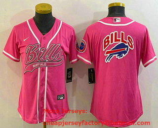 Women's Buffalo Bills Pink Team Big Logo With Patch Cool Base Stitched Baseball Jersey