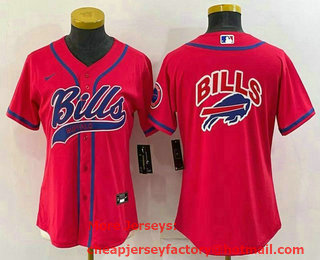 Women's Buffalo Bills Red Team Big Logo With Patch Cool Base Stitched Baseball Jersey