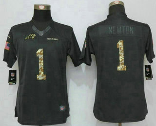 Women's Carolina Panthers #1 Cam Newton Black Anthracite 2016 Salute To Service Stitched NFL Nike Limited Jersey