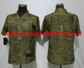 Women's Carolina Panthers #1 Cam Newton Nike Camo 2018 Salute to Service Stitched NFL Limited Jersey