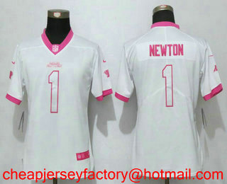 Women's Carolina Panthers #1 Cam Newton White Pink 2016 Color Rush Fashion NFL Nike Limited Jersey