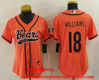 Women's Chicago Bears #18 Caleb Williams Orange With Patch Cool Base Stitched Baseball Jersey