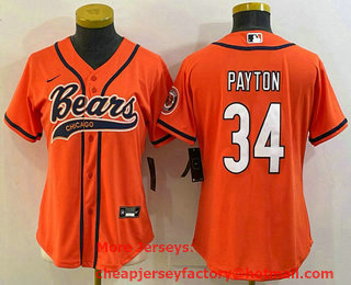 Women's Chicago Bears #34 Walter Payton Orange With Patch Cool Base Stitched Baseball Jersey