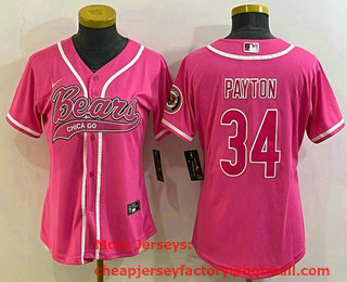 Women's Chicago Bears #34 Walter Payton Pink With Patch Cool Base Stitched Baseball Jersey