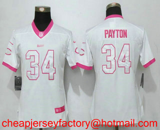 Women's Chicago Bears #34 Walter Payton White Pink 2016 Color Rush Fashion NFL Nike Limited Jersey