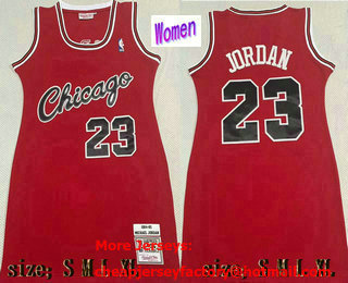 Women's Chicago Bulls #23 Michael Jordan 1994-95 Red White Name Hardwood Swingman Throwback Dress
